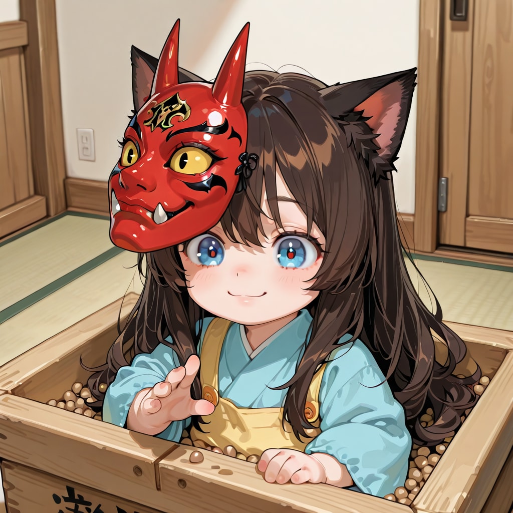 豆まきをする小さな女の子