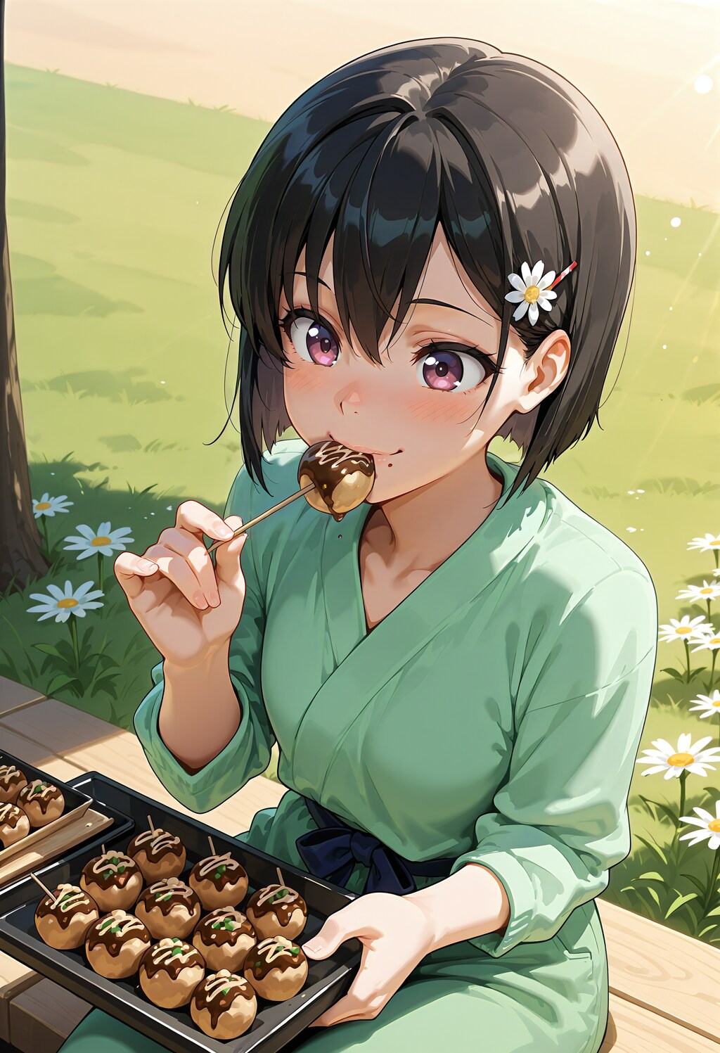 たこ焼きを食べるひまり