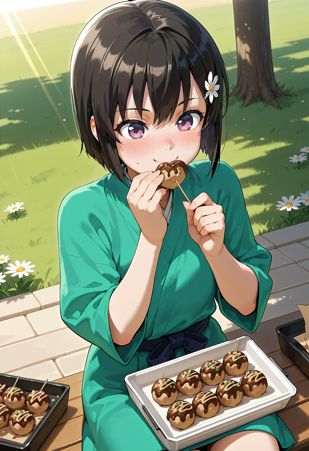 たこ焼きを食べるひまり