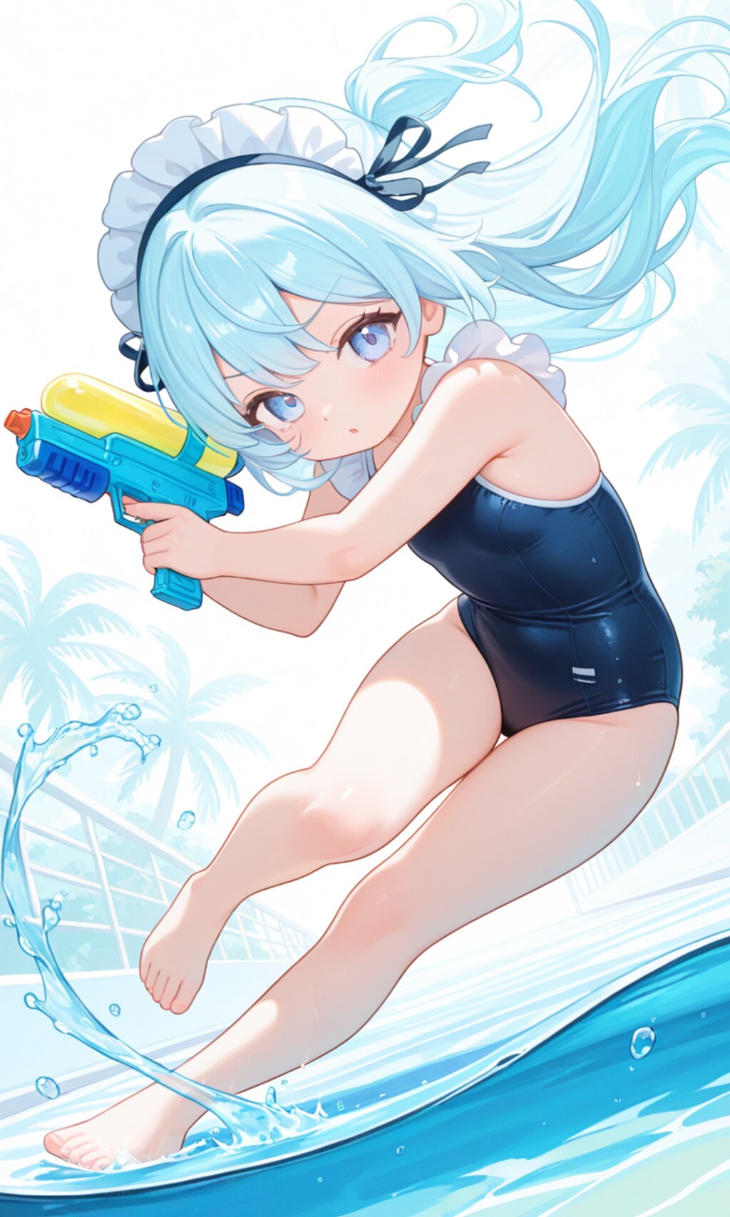 水鉄砲で本気になるメイド