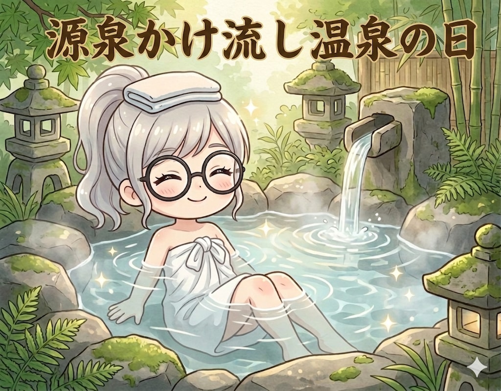 今日は「源泉かけ流し温泉の日」