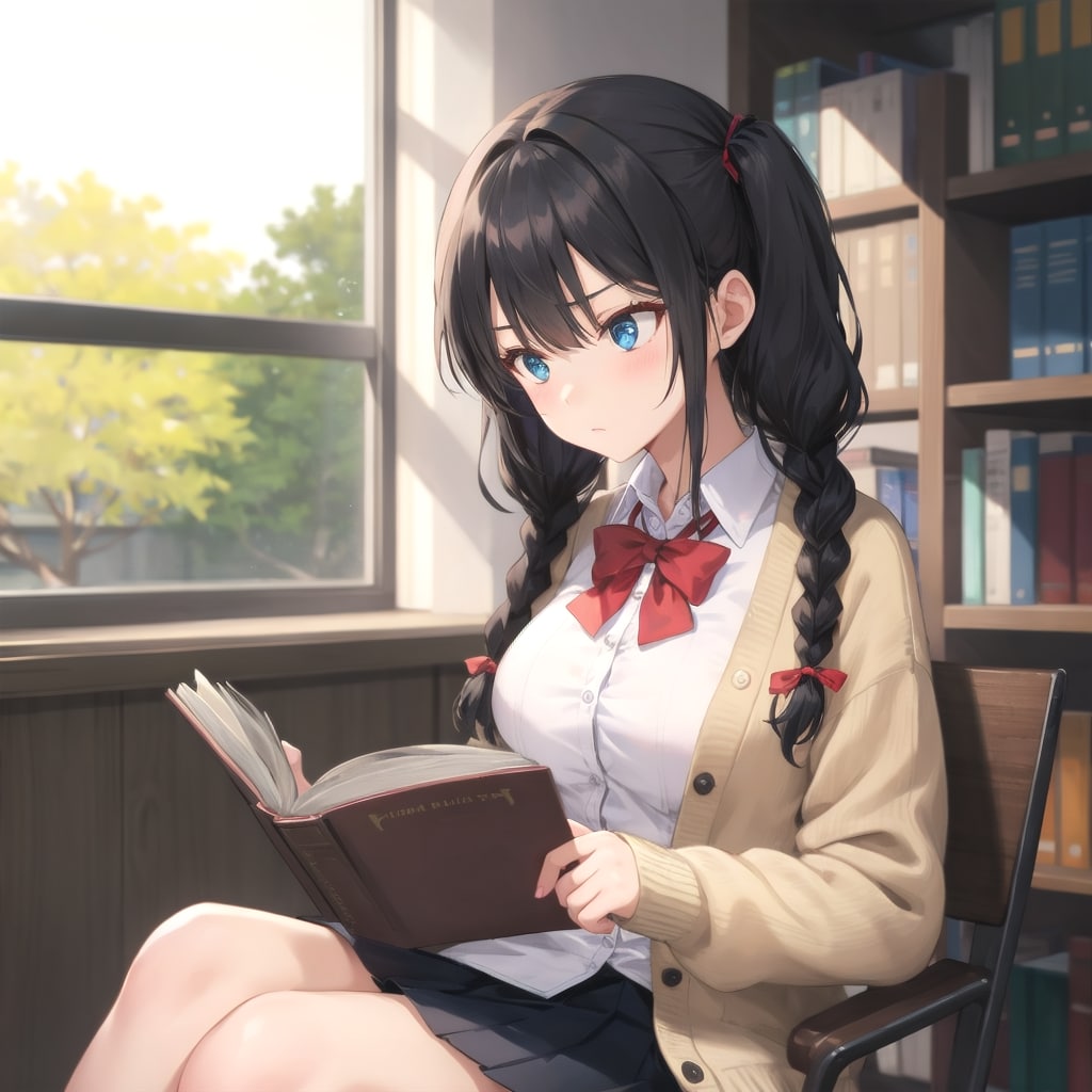 図書館で静かに本を読む彼女 | の人気AIイラスト・グラビア