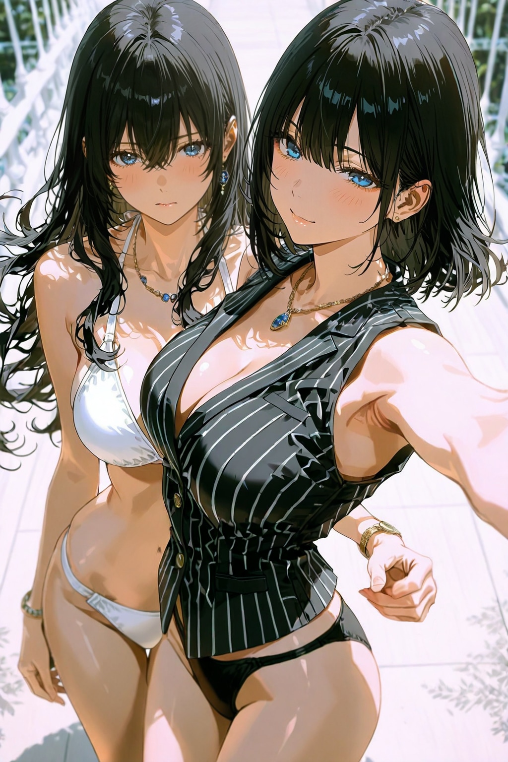 ピンストライプ黒水着バリエーション