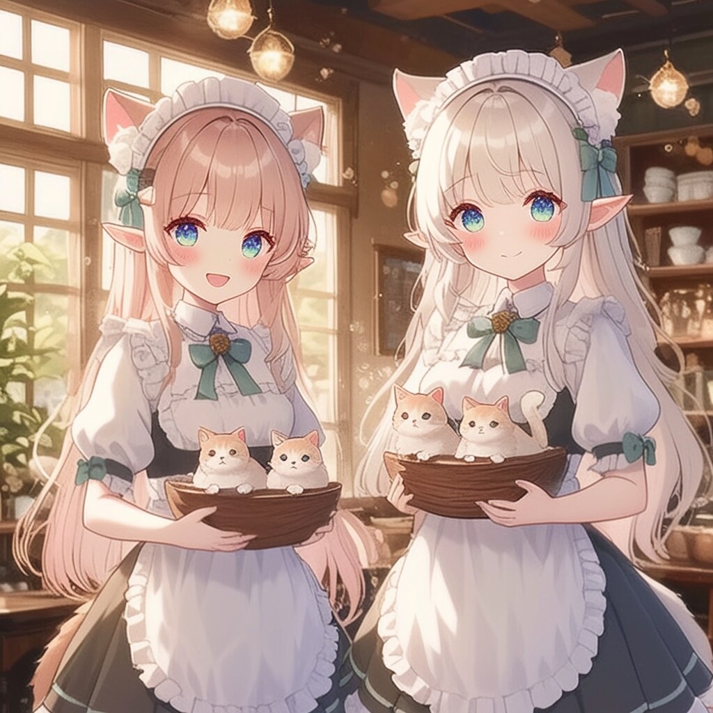 猫カフェの猫耳メイド | の人気AIイラスト・グラビア