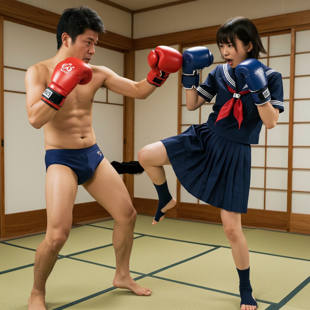 セーラー服でスパーリング
