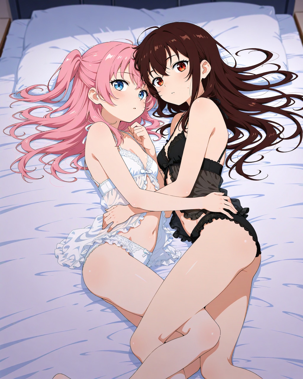 仲良くベッドの上で