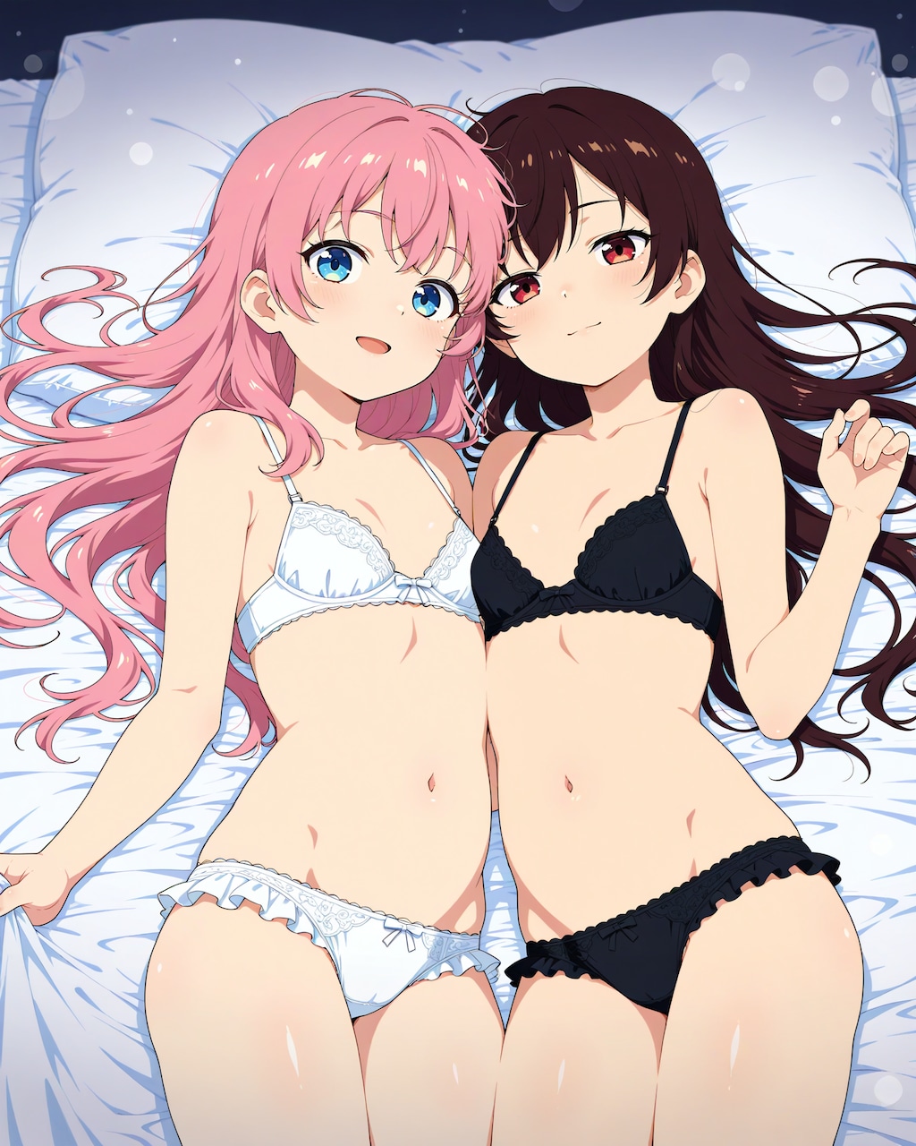 仲良くベッドの上で