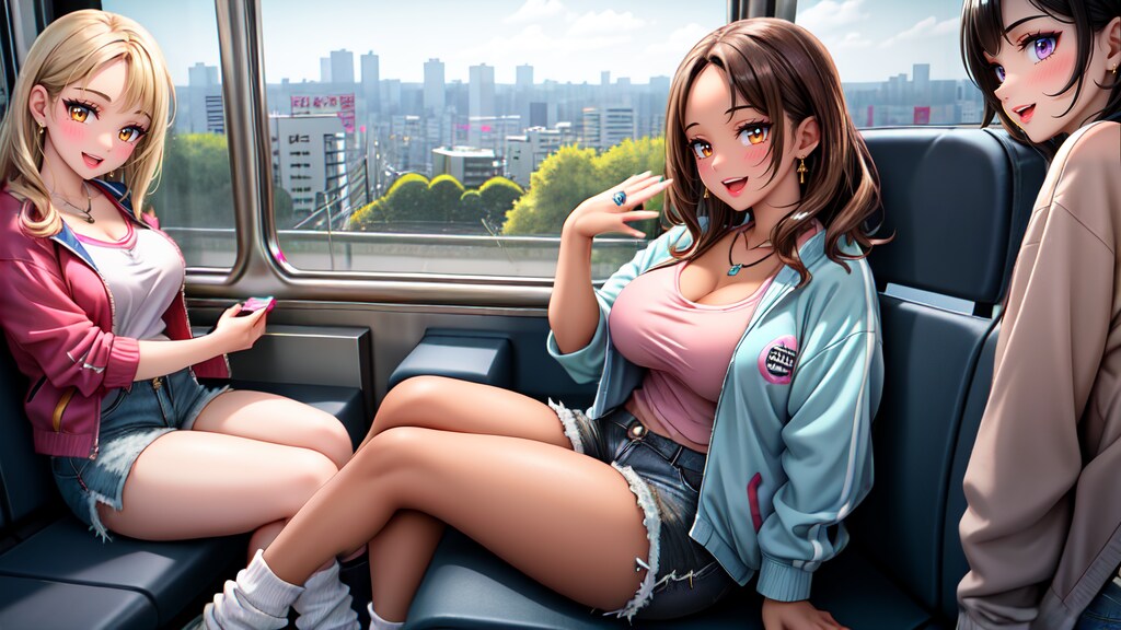 遊びに行く途中の電車内