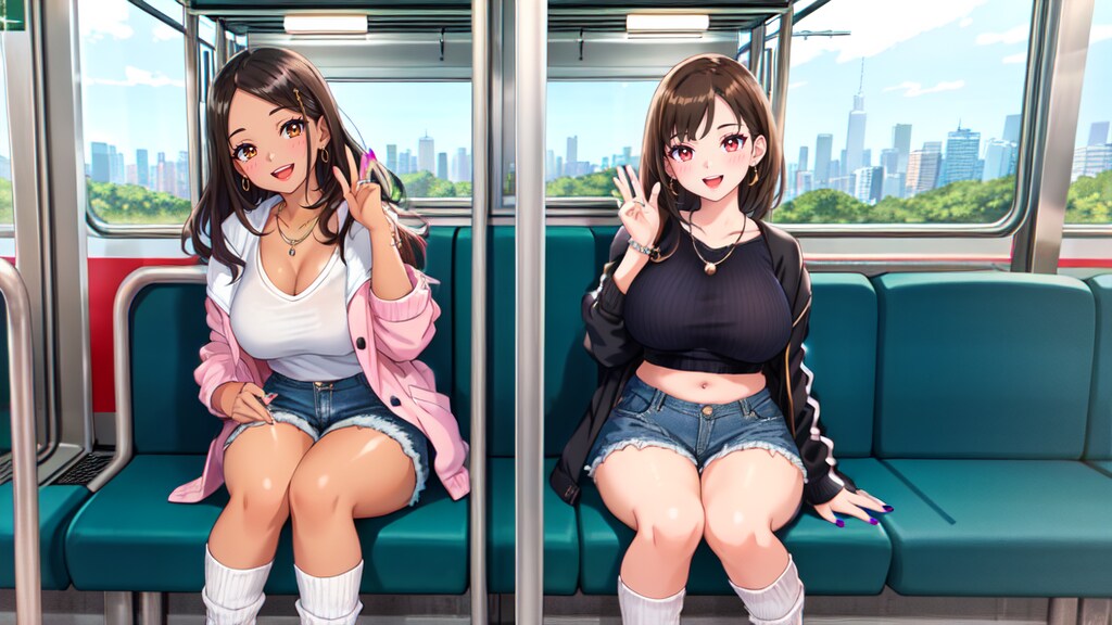 遊びに行く途中の電車内