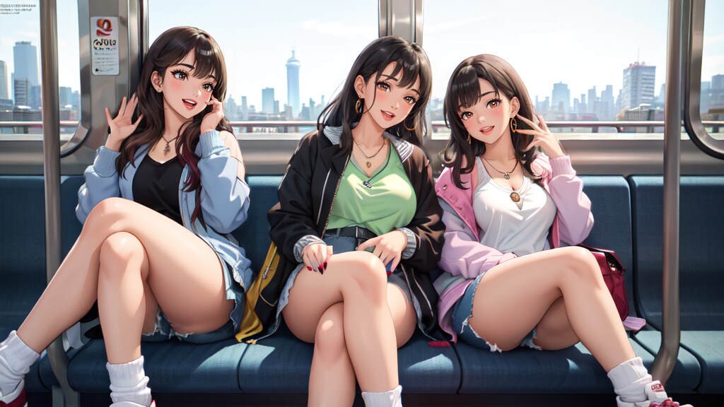 遊びに行く途中の電車内