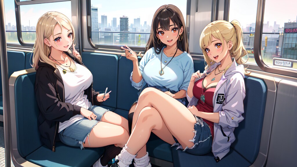 遊びに行く途中の電車内