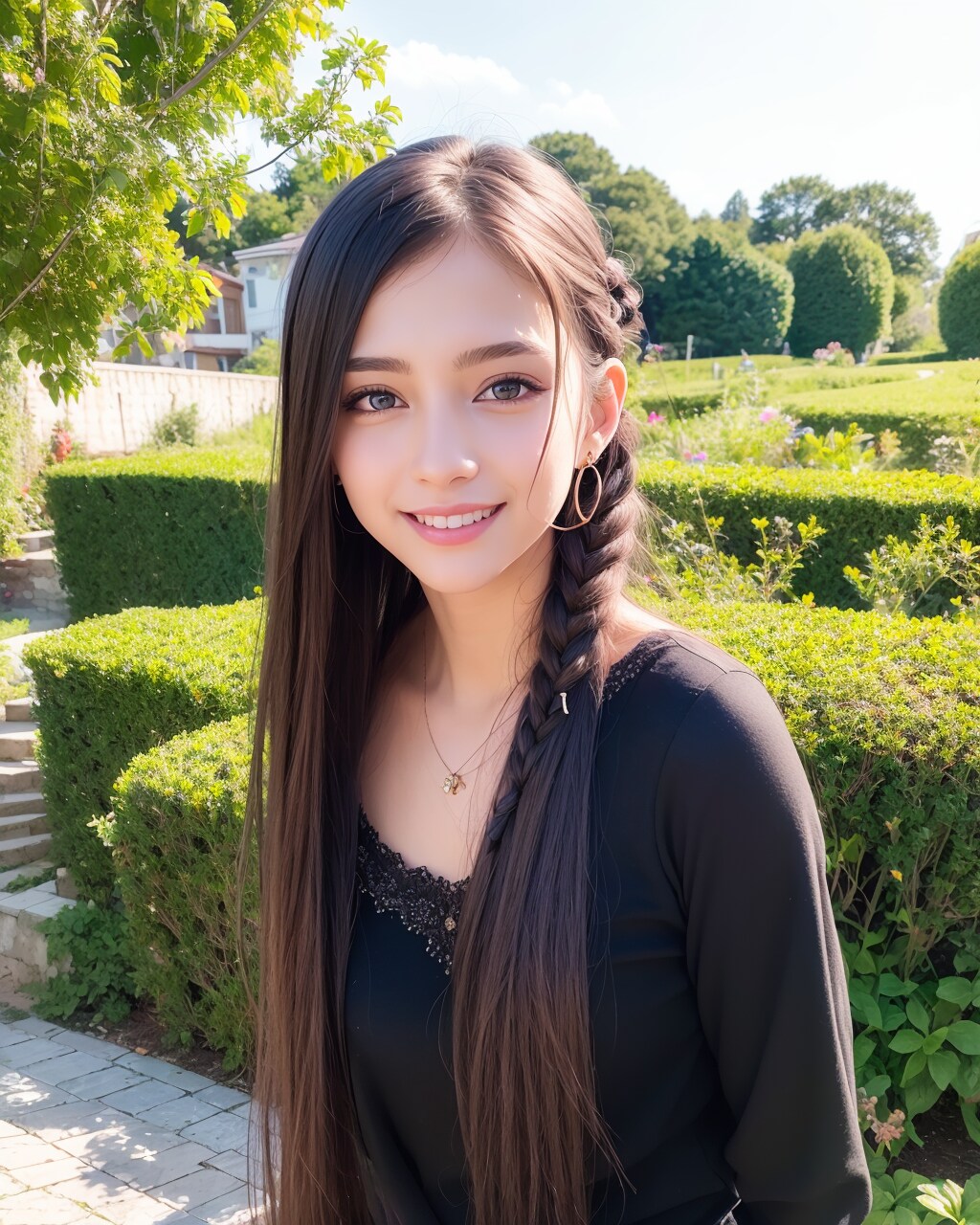 三つ編みの女の子。ブラック。