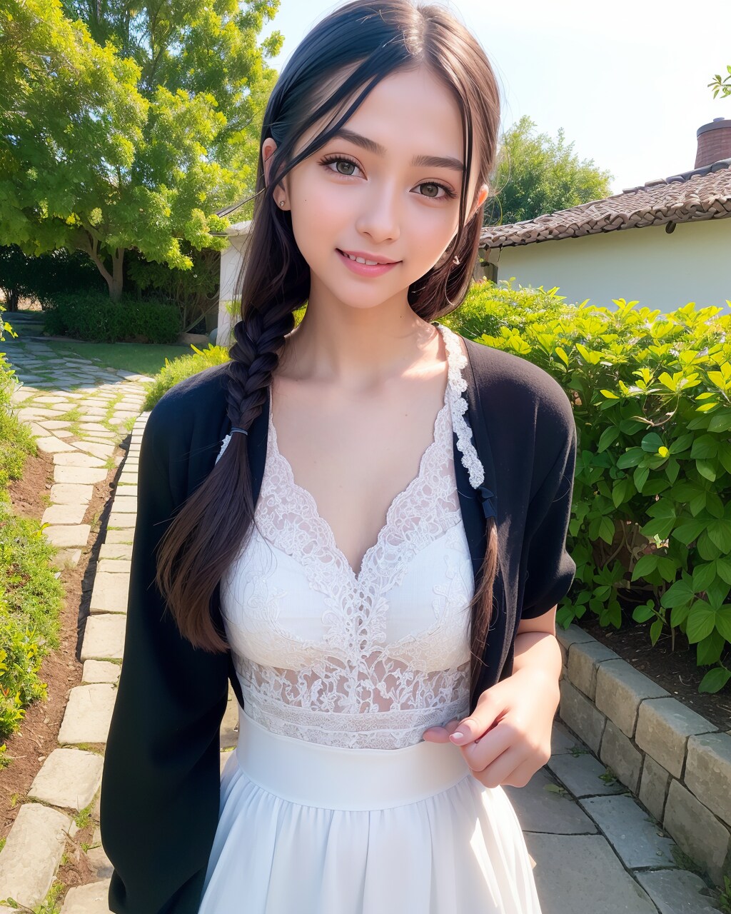 三つ編みの女の子。ブラック。
