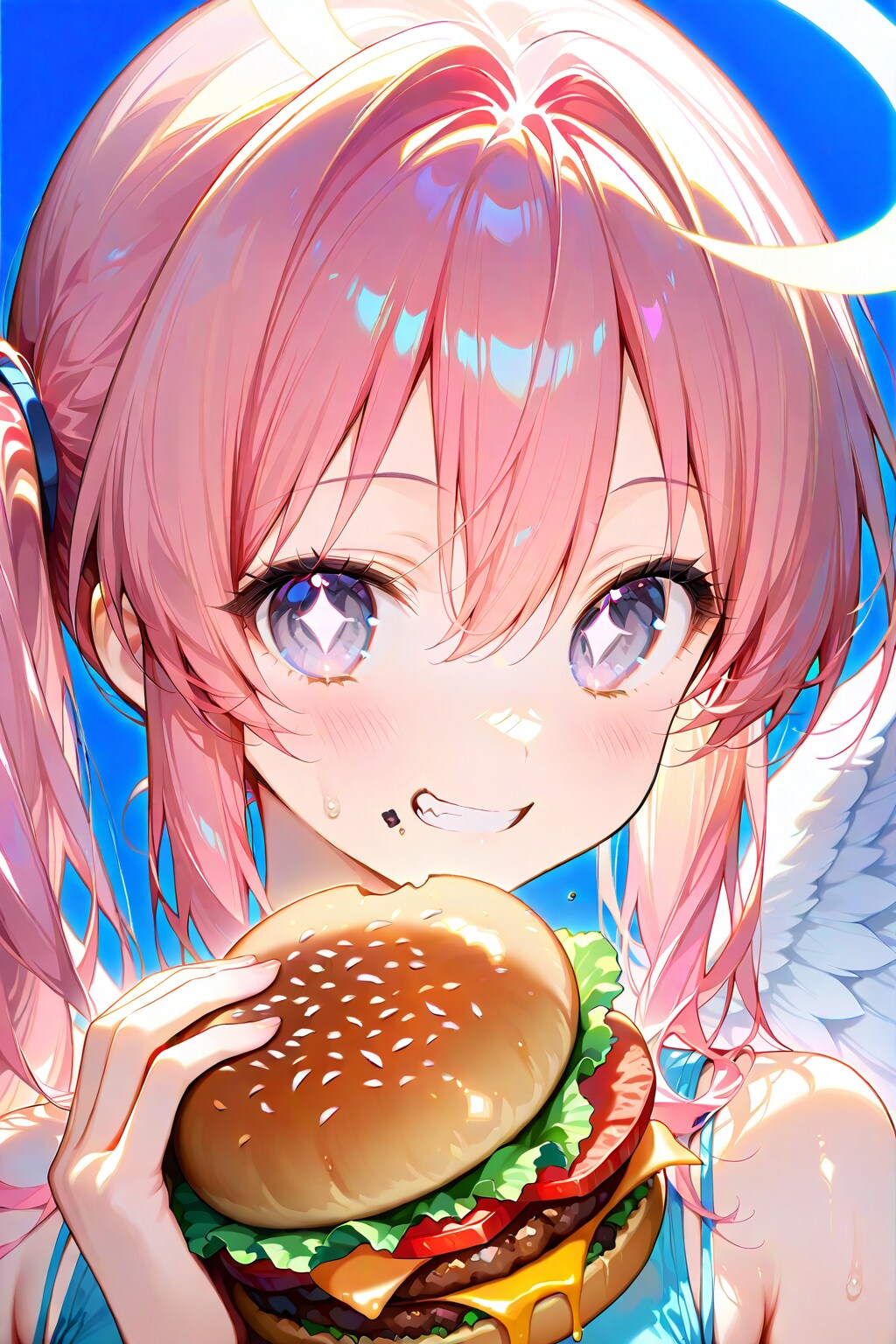 ハンバーガー食べる、リエニエールちゃん🪽