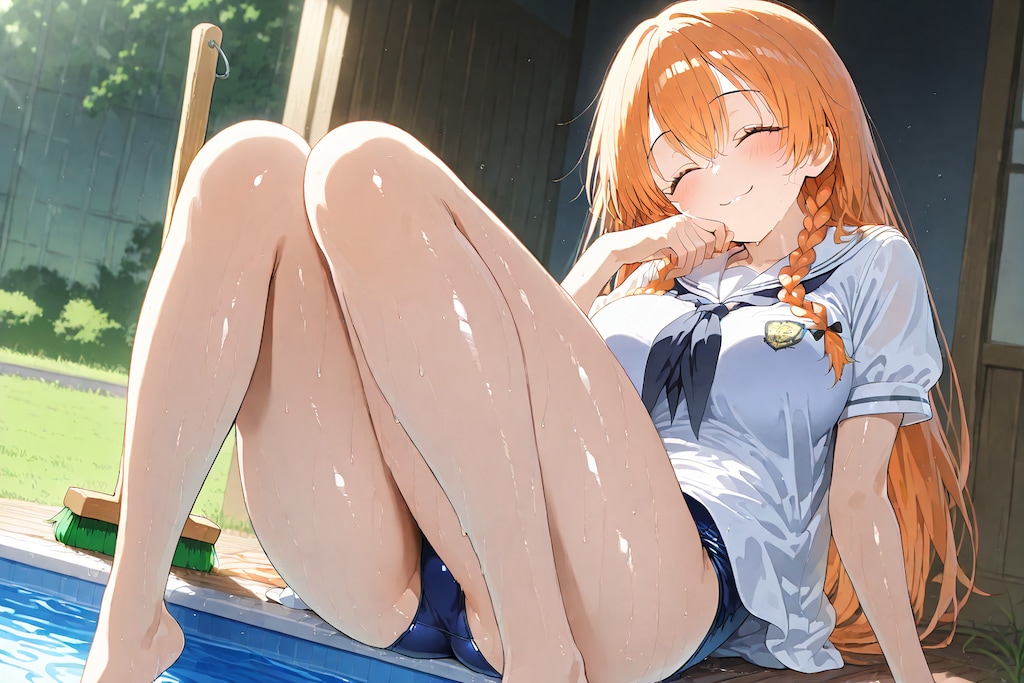 AROMAちゃん、SUNちゃんとプール掃除