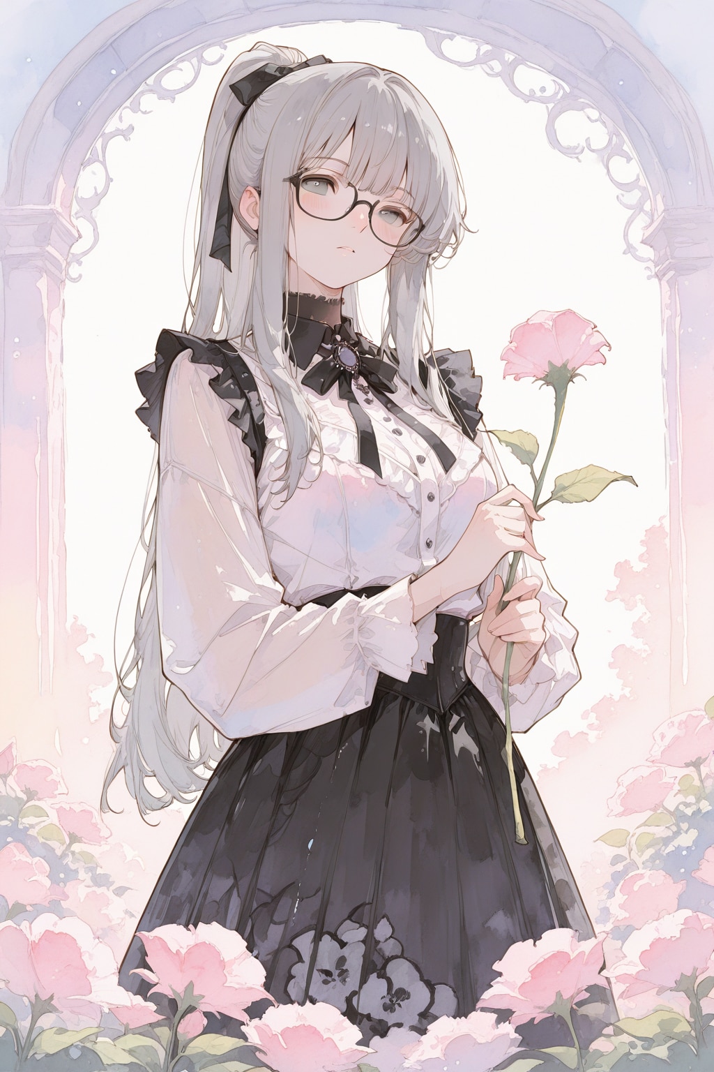 眼鏡黒ゴスポニテ