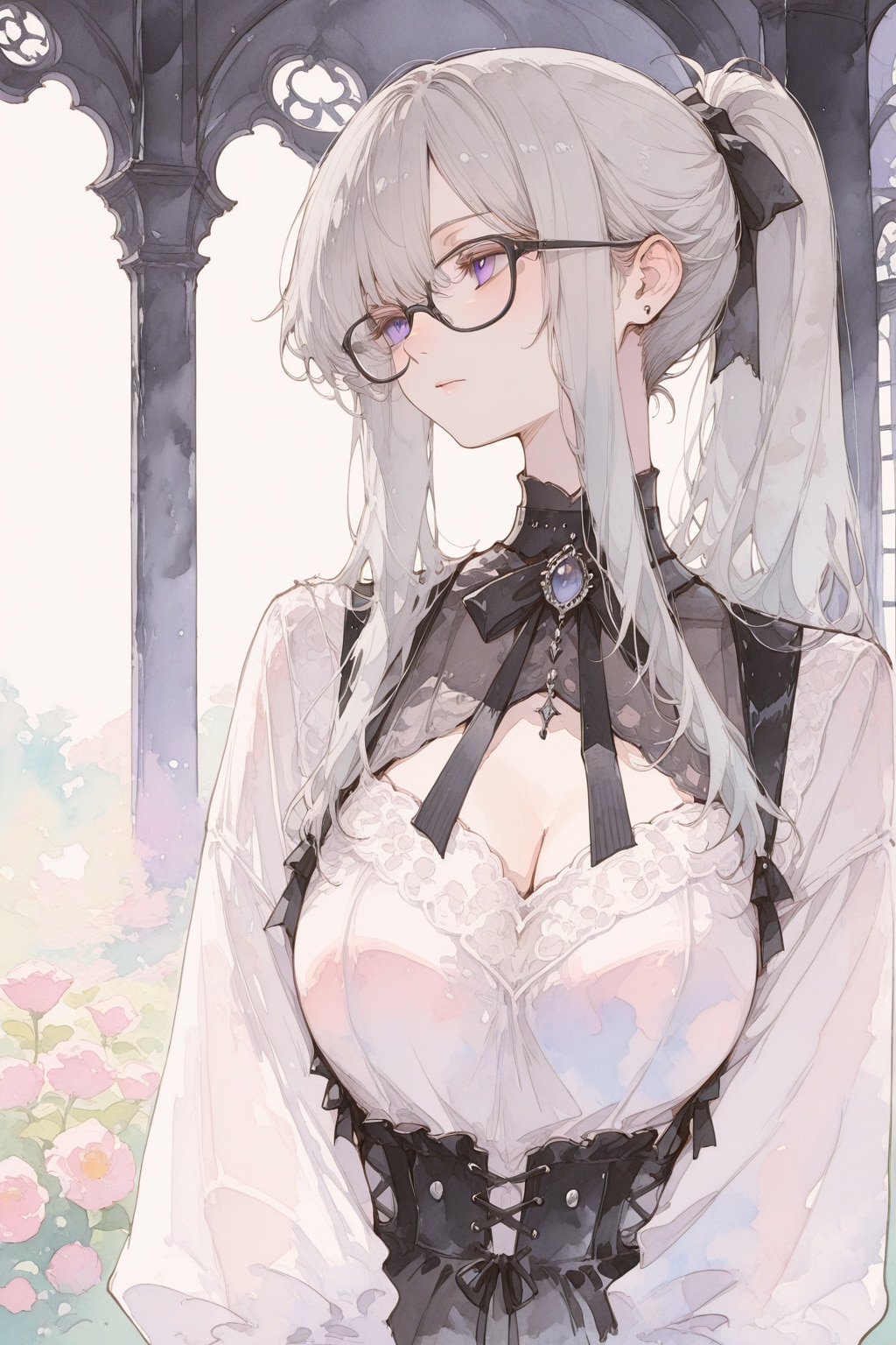 眼鏡黒ゴスポニテ