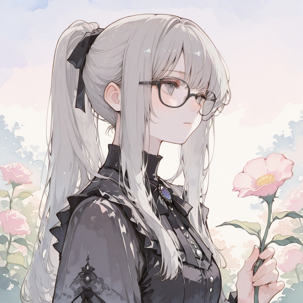 眼鏡黒ゴスポニテ