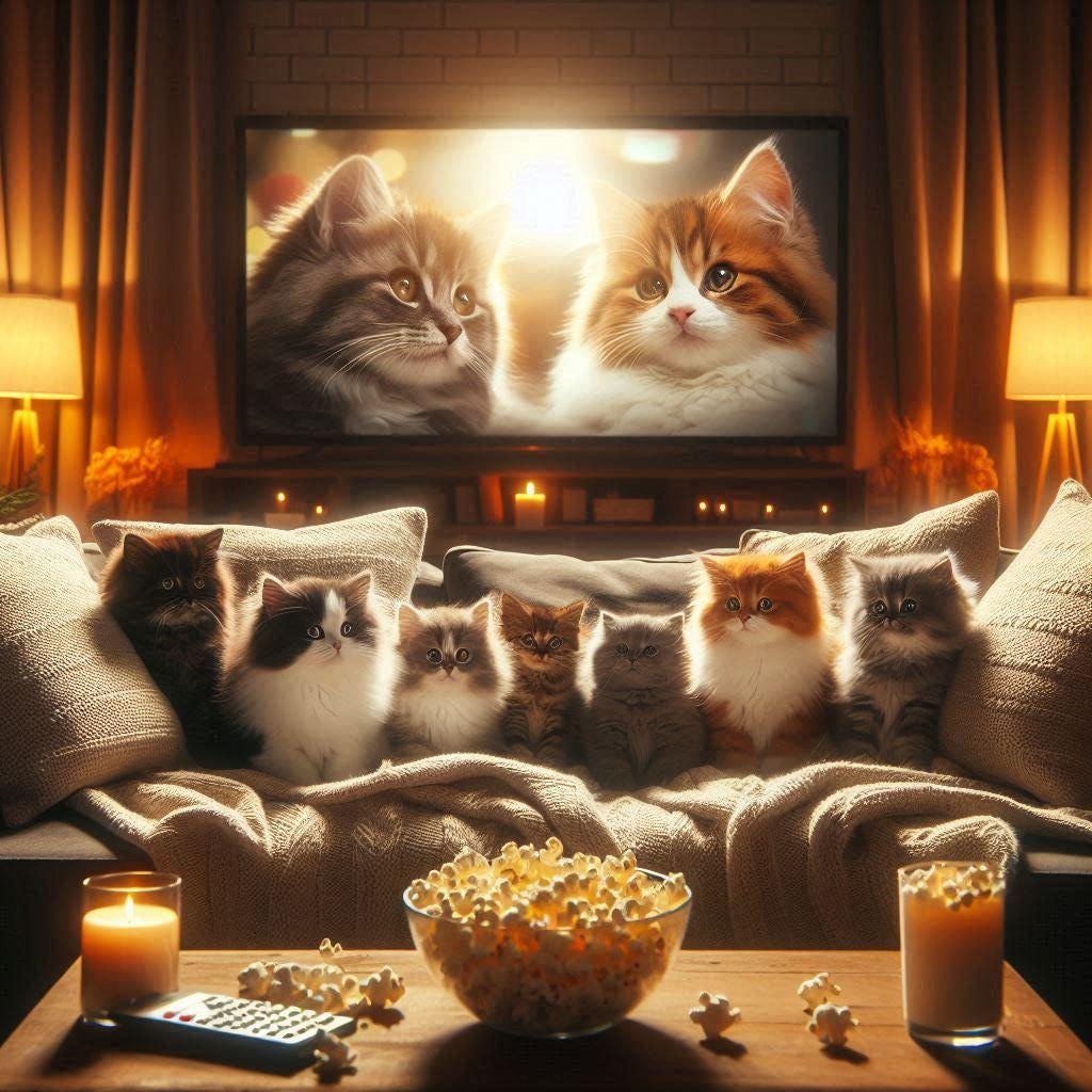 映画鑑賞する猫