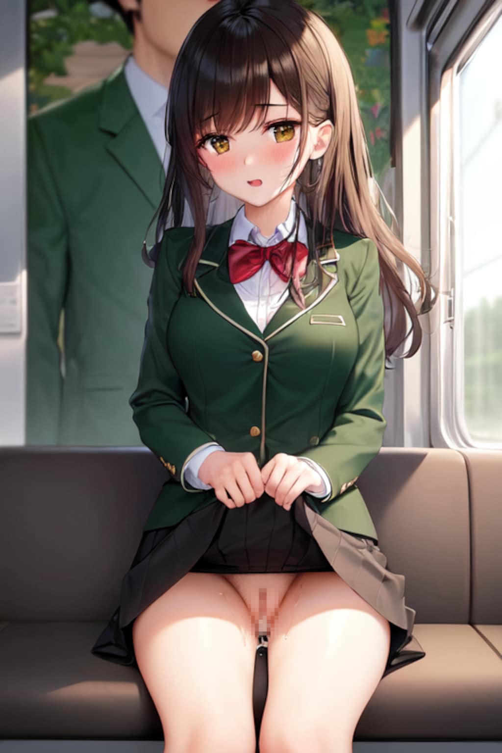 電車で露出するノーパンＪＫ②