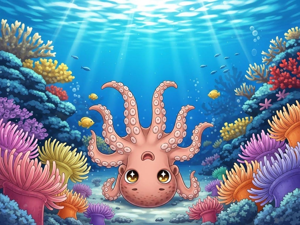 イソギンチャクを真似てみるタコ