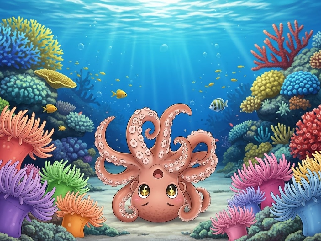 イソギンチャクを真似てみるタコ