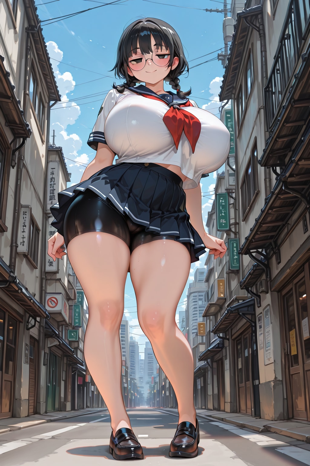 見下ろすおさげちゃん | の人気AIイラスト・グラビア