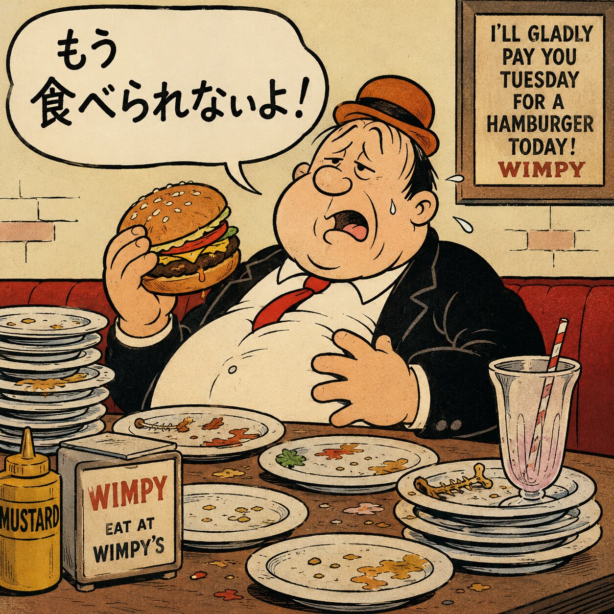 ポパイに出てくるハンバーガー食べているキャラ