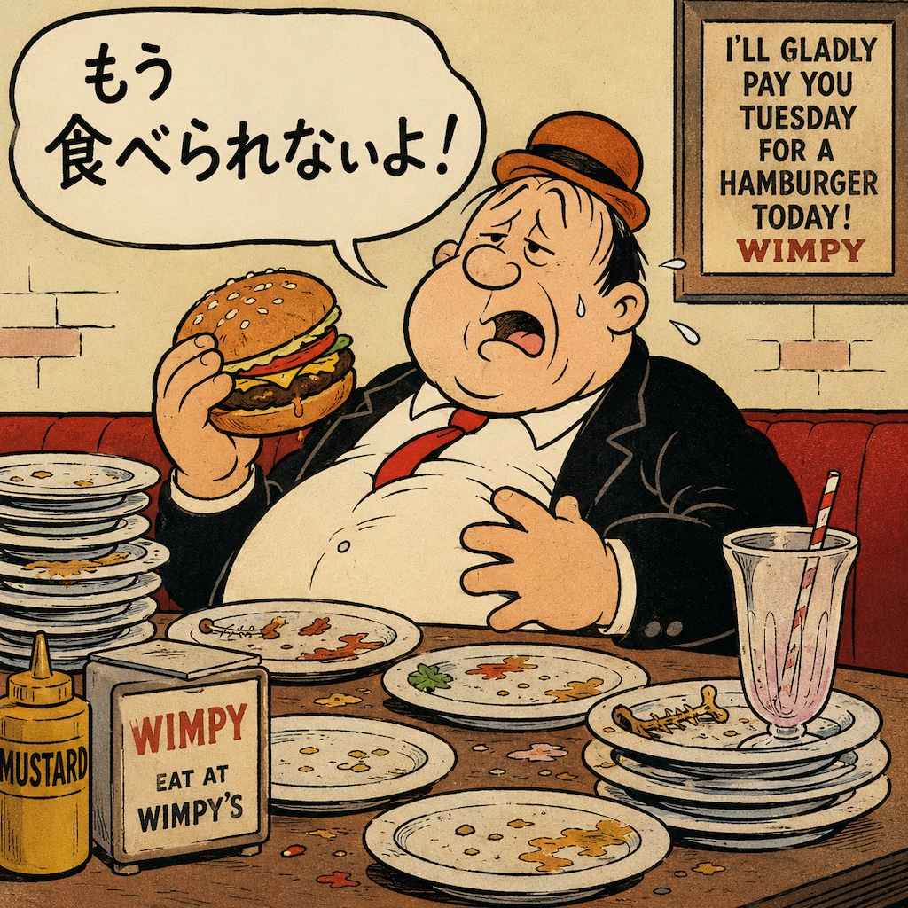 ポパイに出てくるハンバーガー食べているキャラ