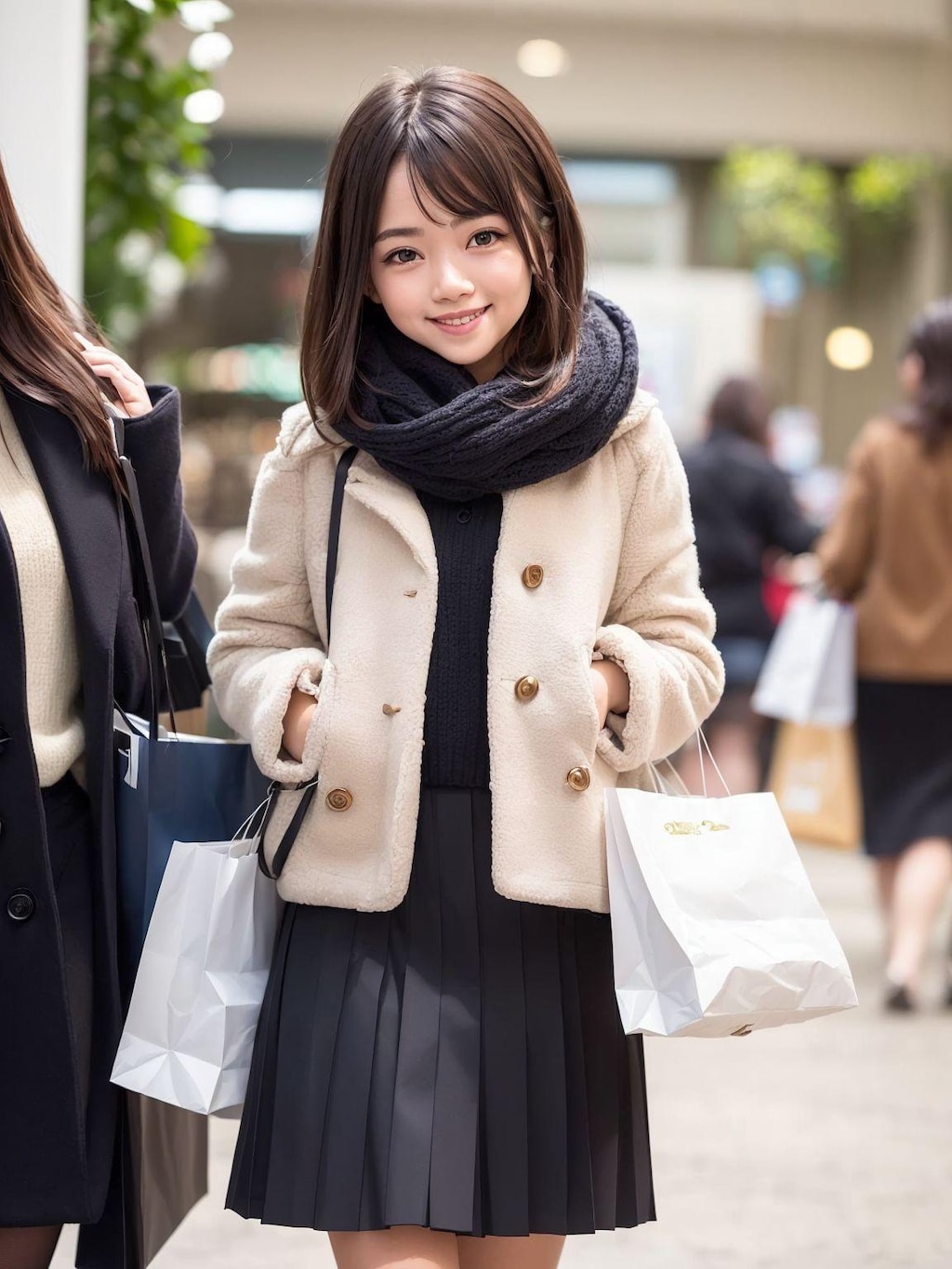 ダッフルコートの美女と買い物