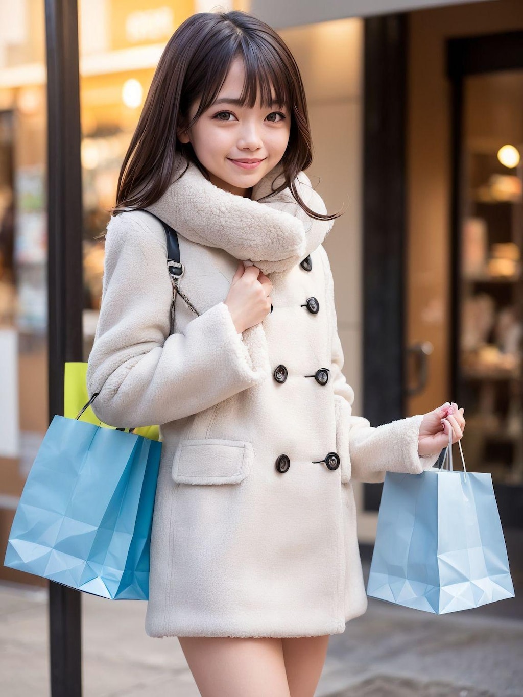 ダッフルコートの美女と買い物