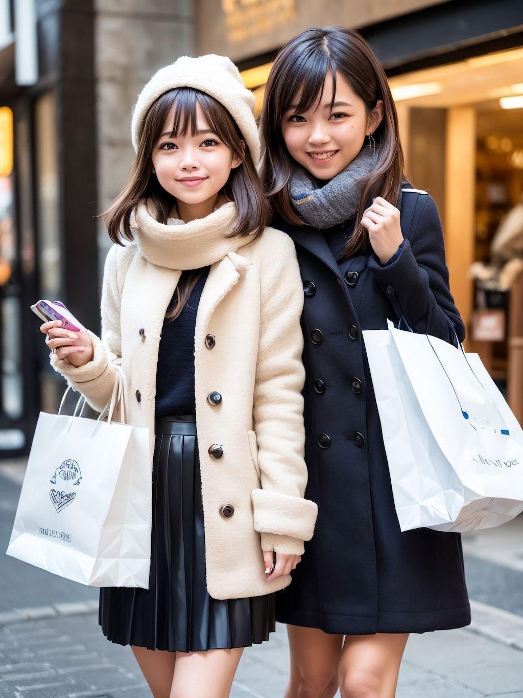 ダッフルコートの美女と買い物