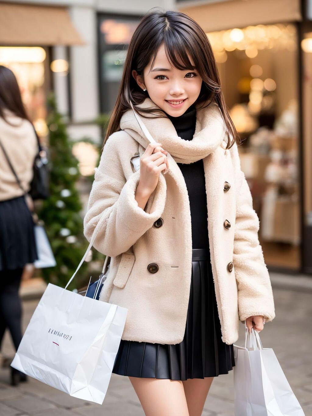 ダッフルコートの美女と買い物