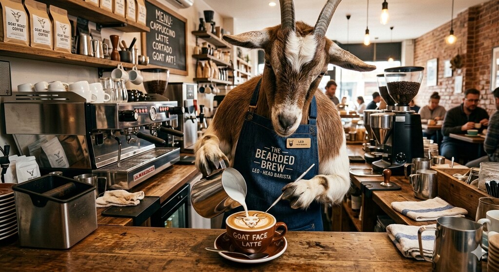 ラテアートを作る山羊