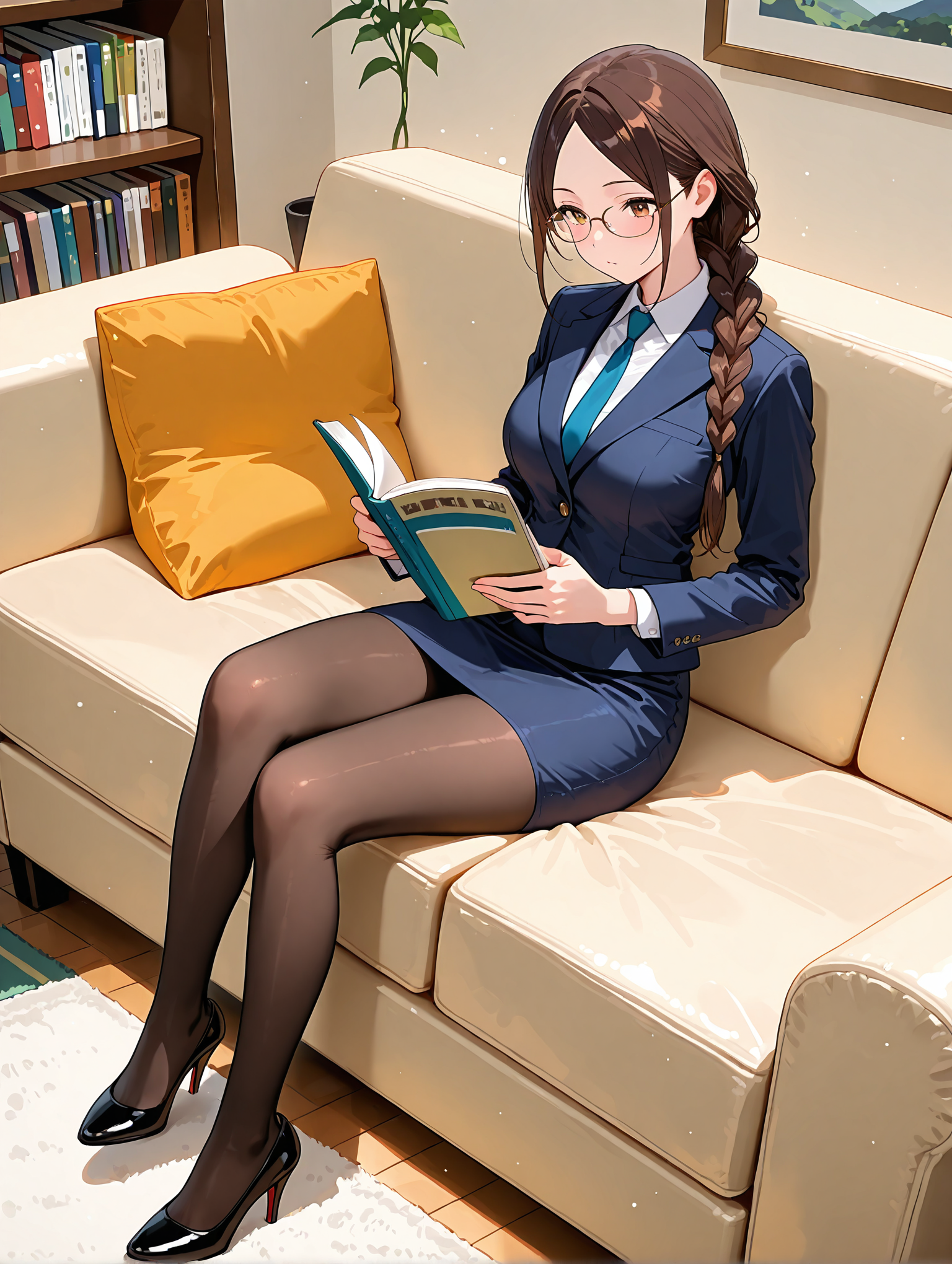 座って本を読んでいる栞原さん | の人気AIイラスト・グラビア