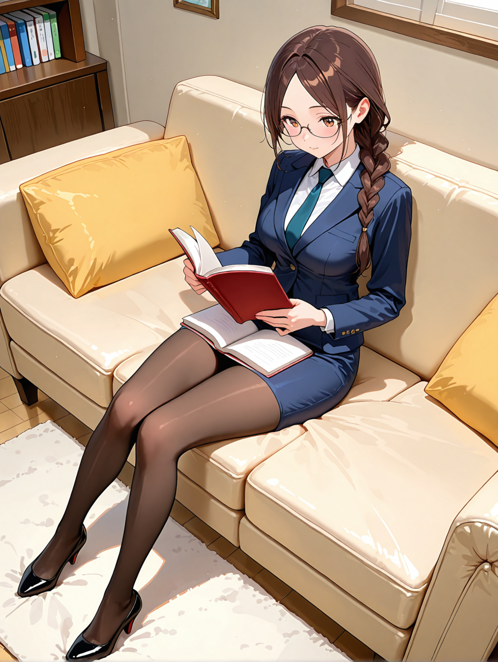 座って本を読んでいる栞原さん