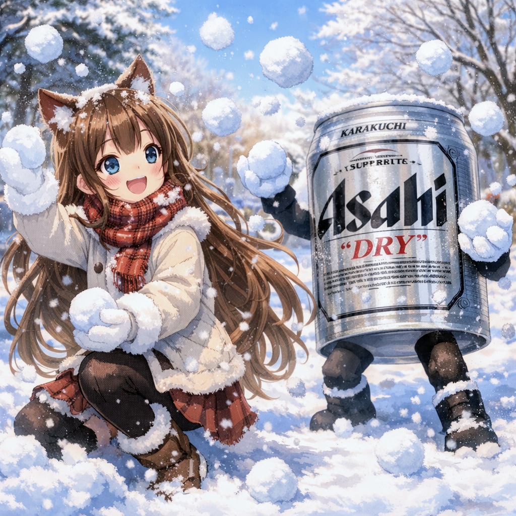 雪合戦する小さな女の子