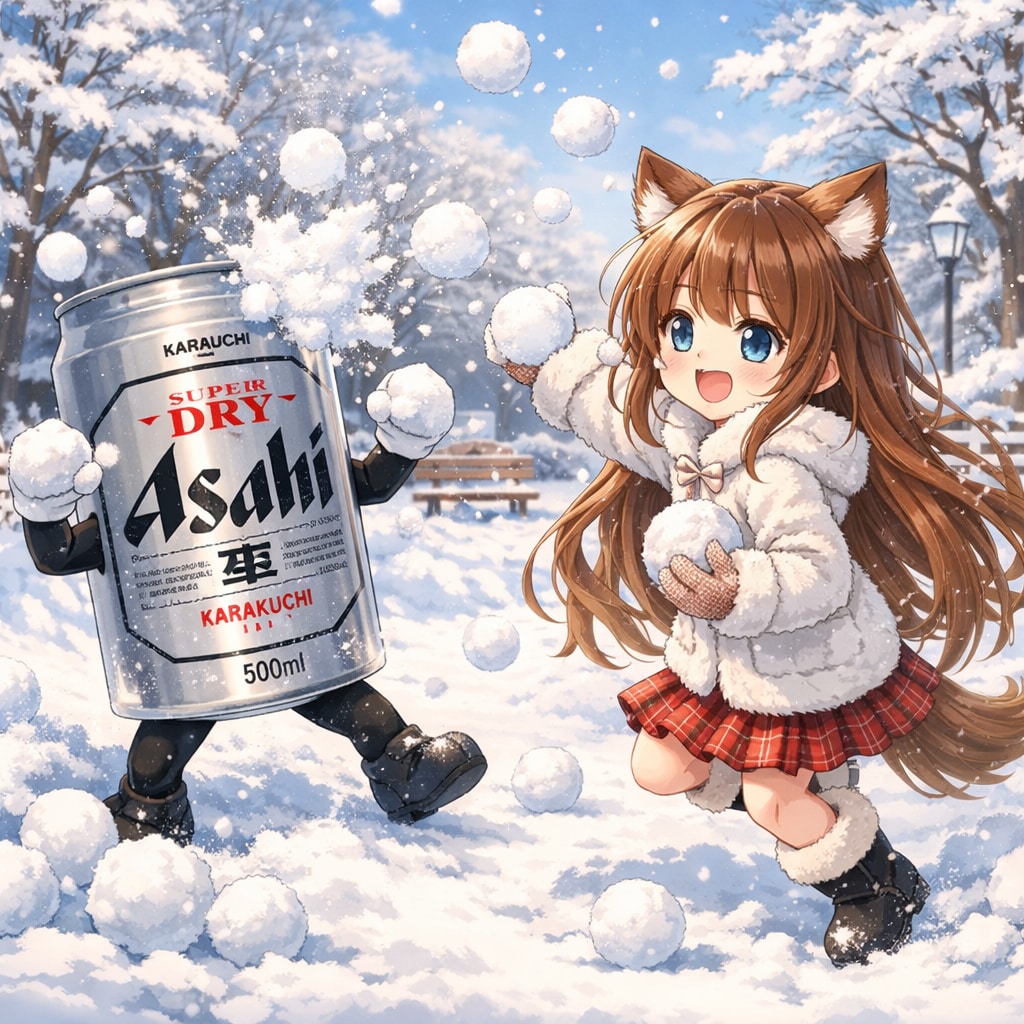 雪合戦する小さな女の子