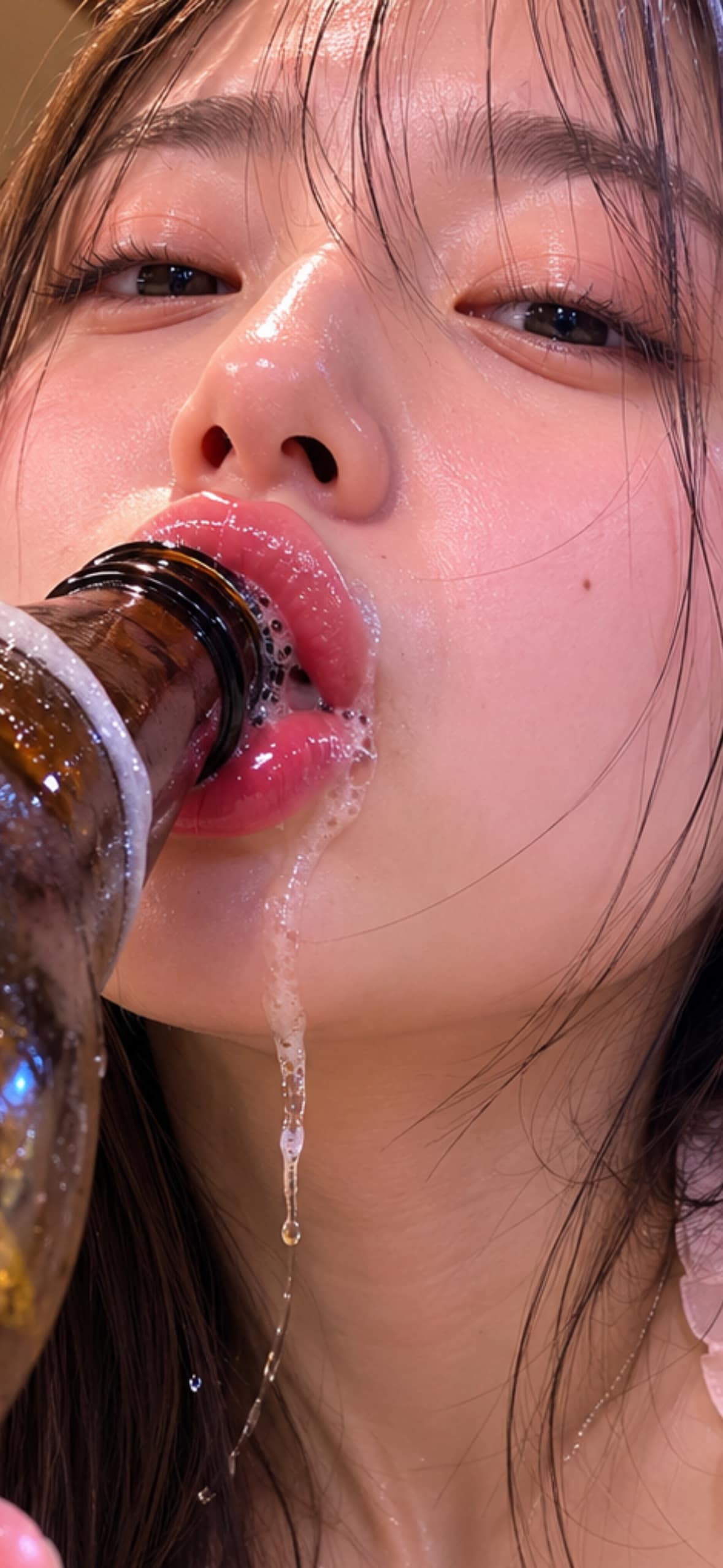 滴る泡と艶やかな唇