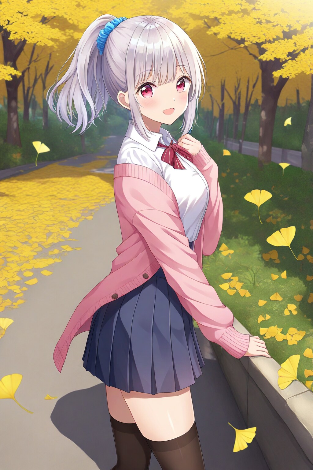 秋の遊歩道と雛菊ちゃん