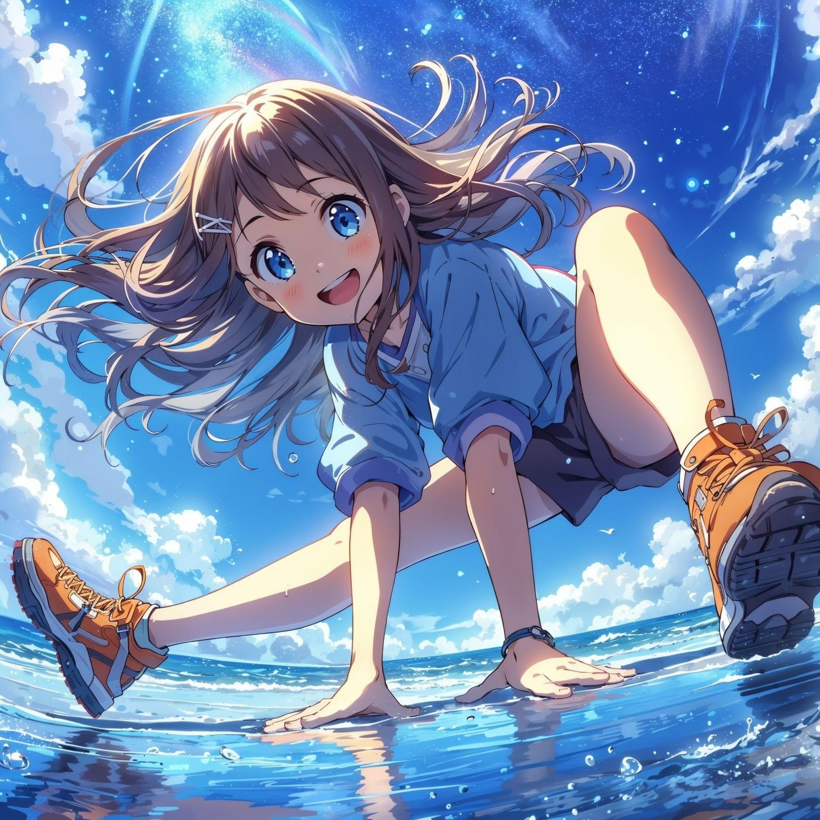 波打ち際で