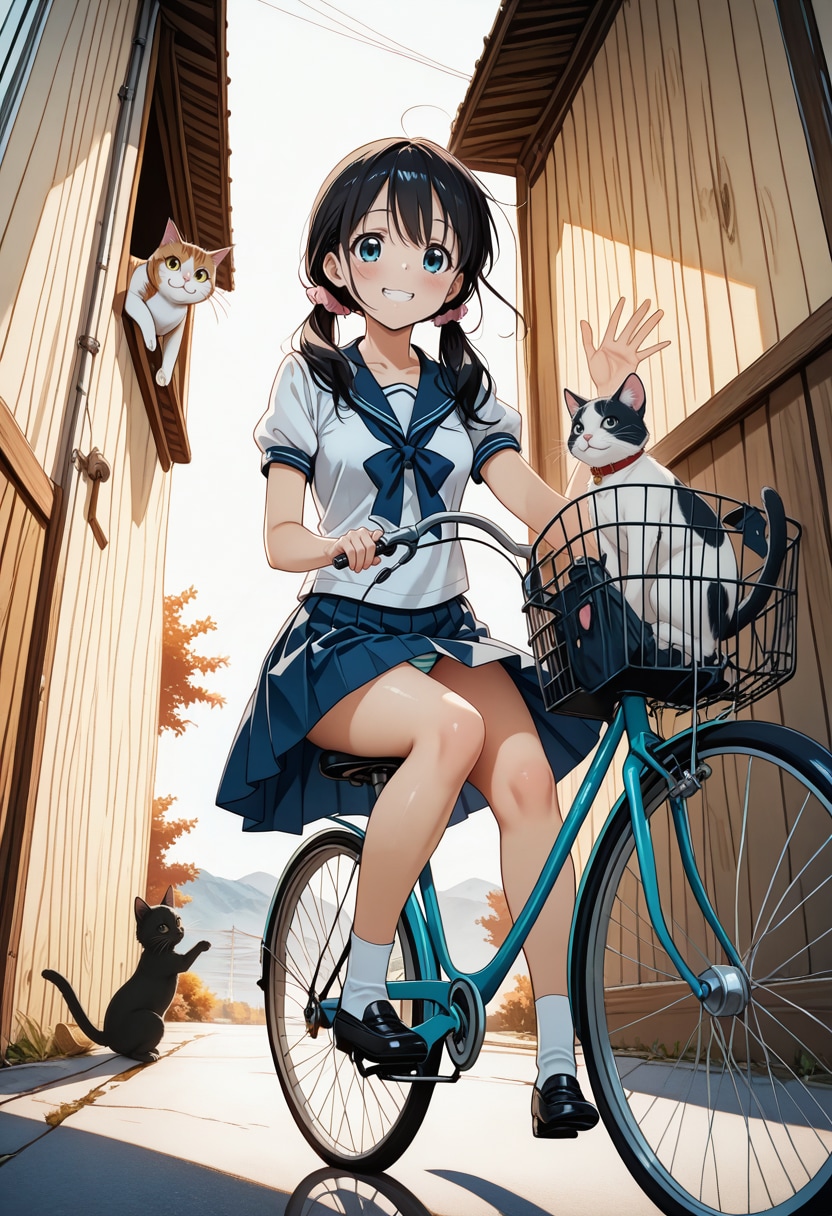 猫ちゃんと登校です♡ | の人気AIイラスト・グラビア