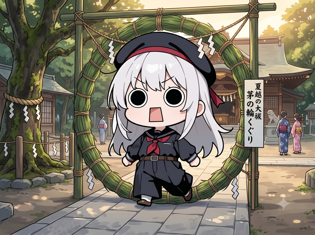 夏越の大祓で茅の輪くぐりをするえらいこっちゃ嬢