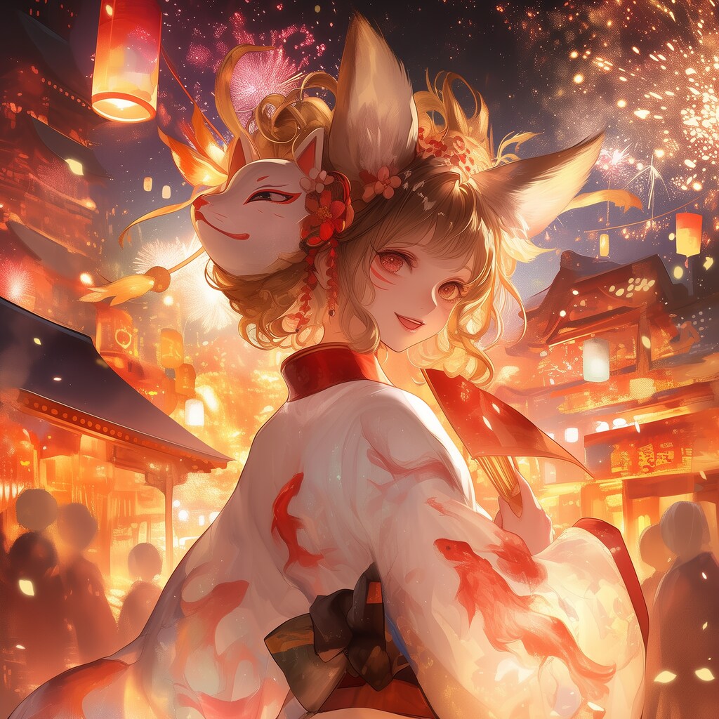 祭りの中の狐娘