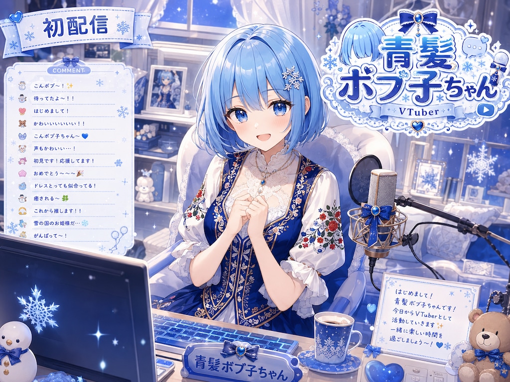 青髪ボブ子ちゃん VTuber配信ロゴ