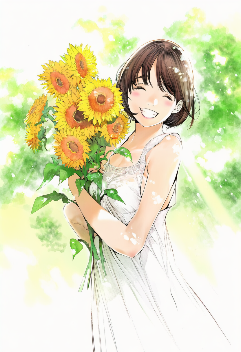 ひまわりと笑顔 | の人気AIイラスト・グラビア