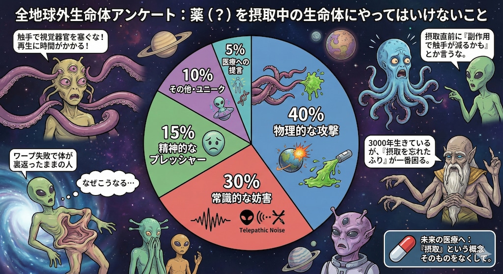 地球外生命体版:薬を飲んでいる最中の人にやってはいけないことは何だと思いますか？