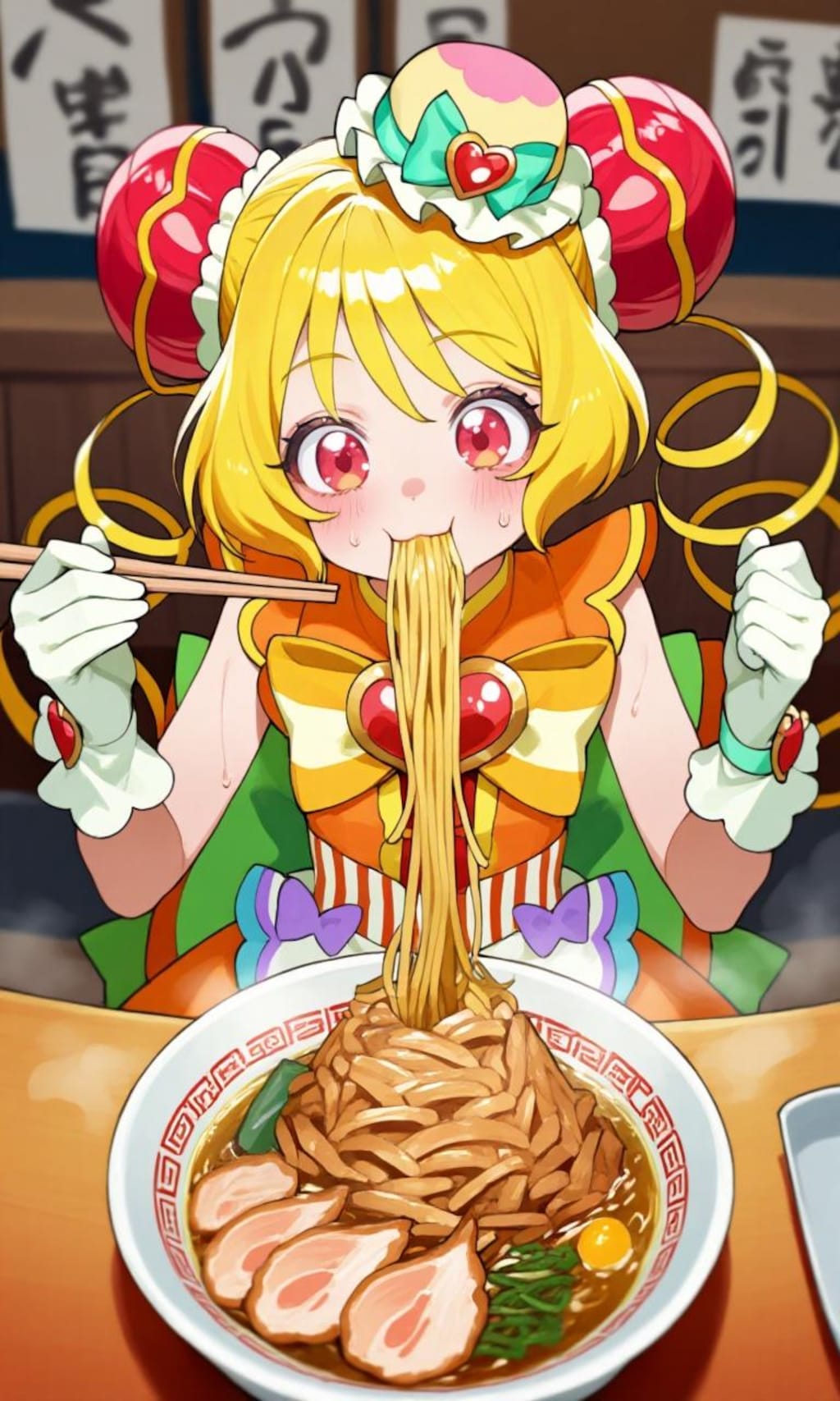 大きいラーメン食べるキュアヤムヤム