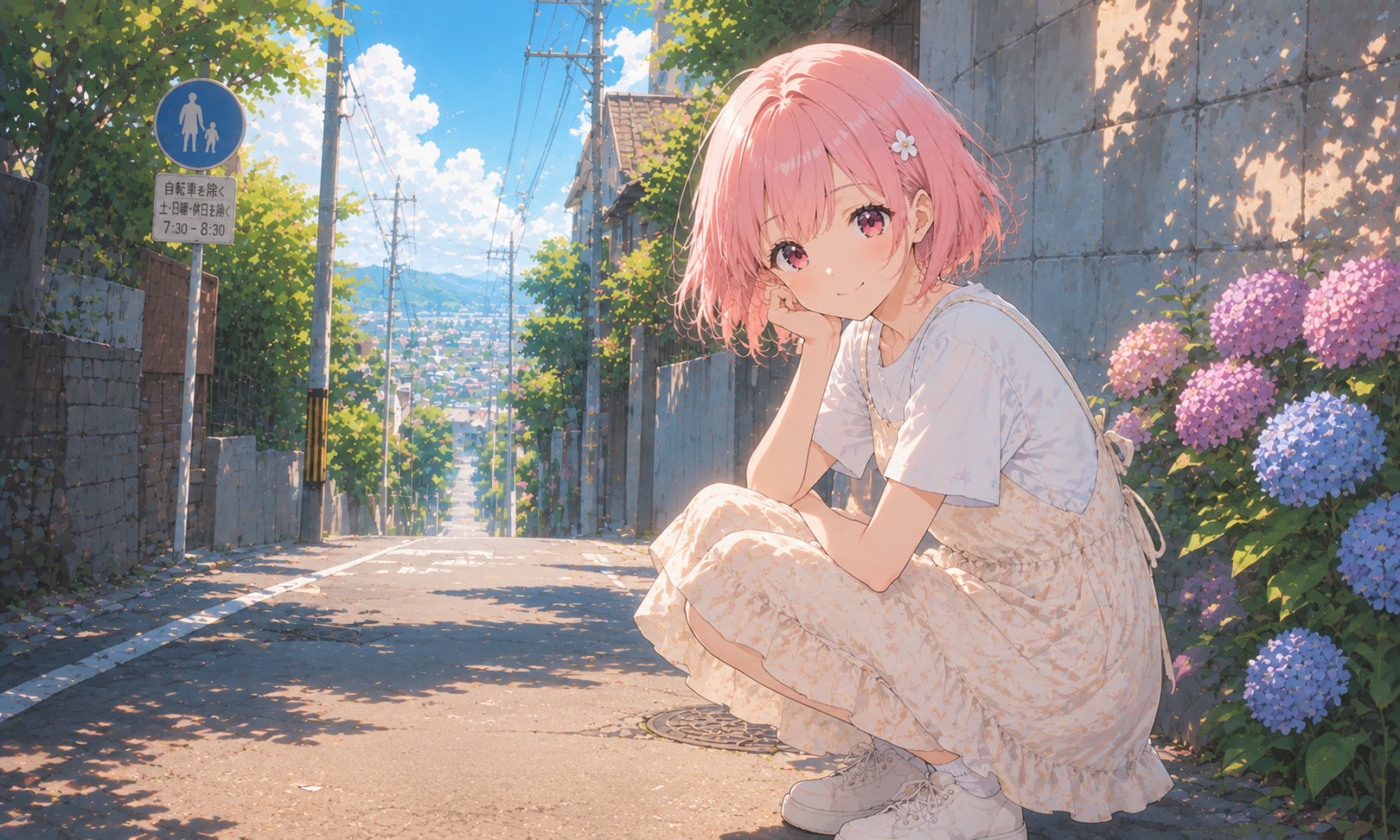 ピンクちゃんと紫陽花
