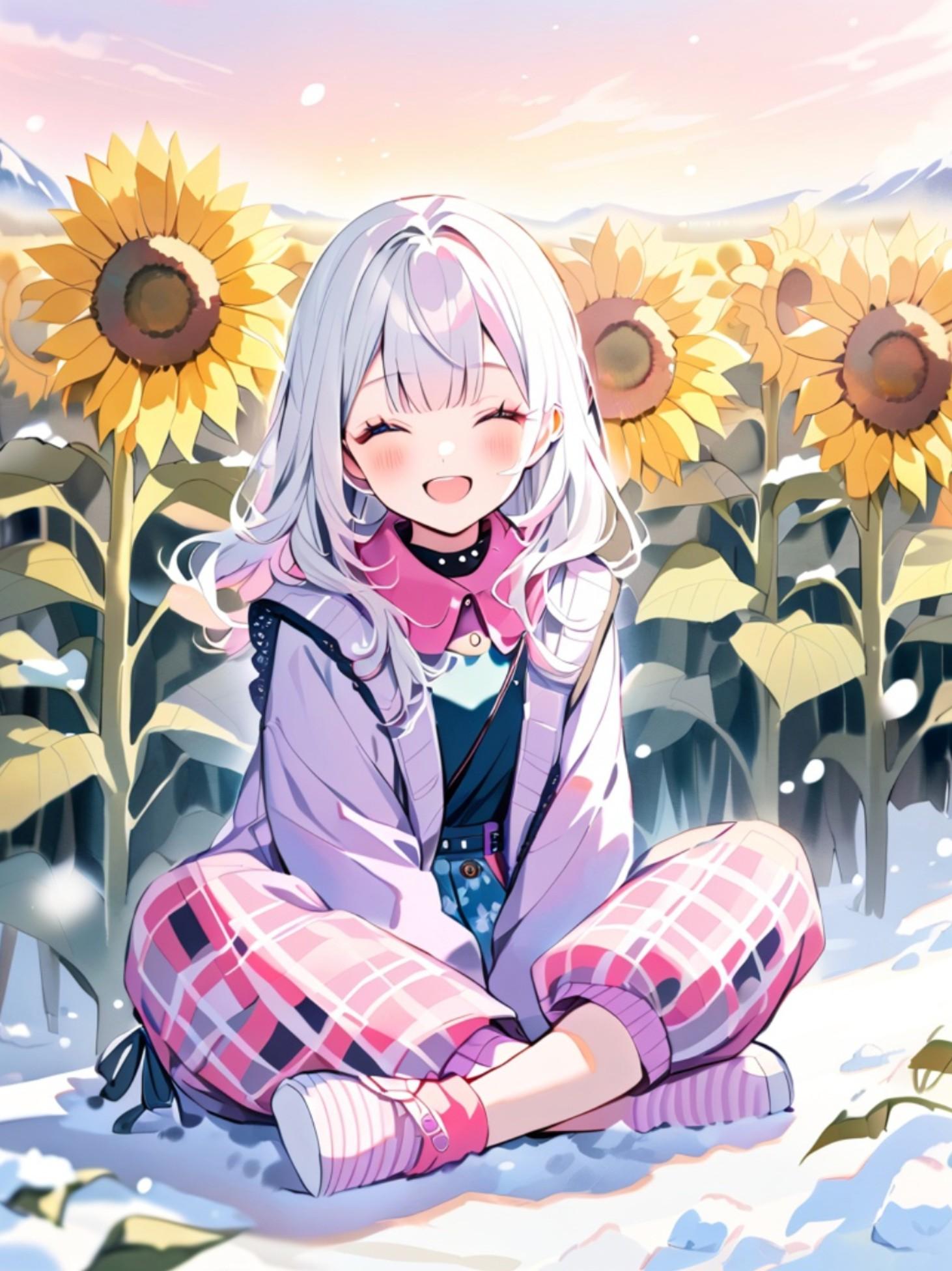 雪と向日葵と白髪ちゃん